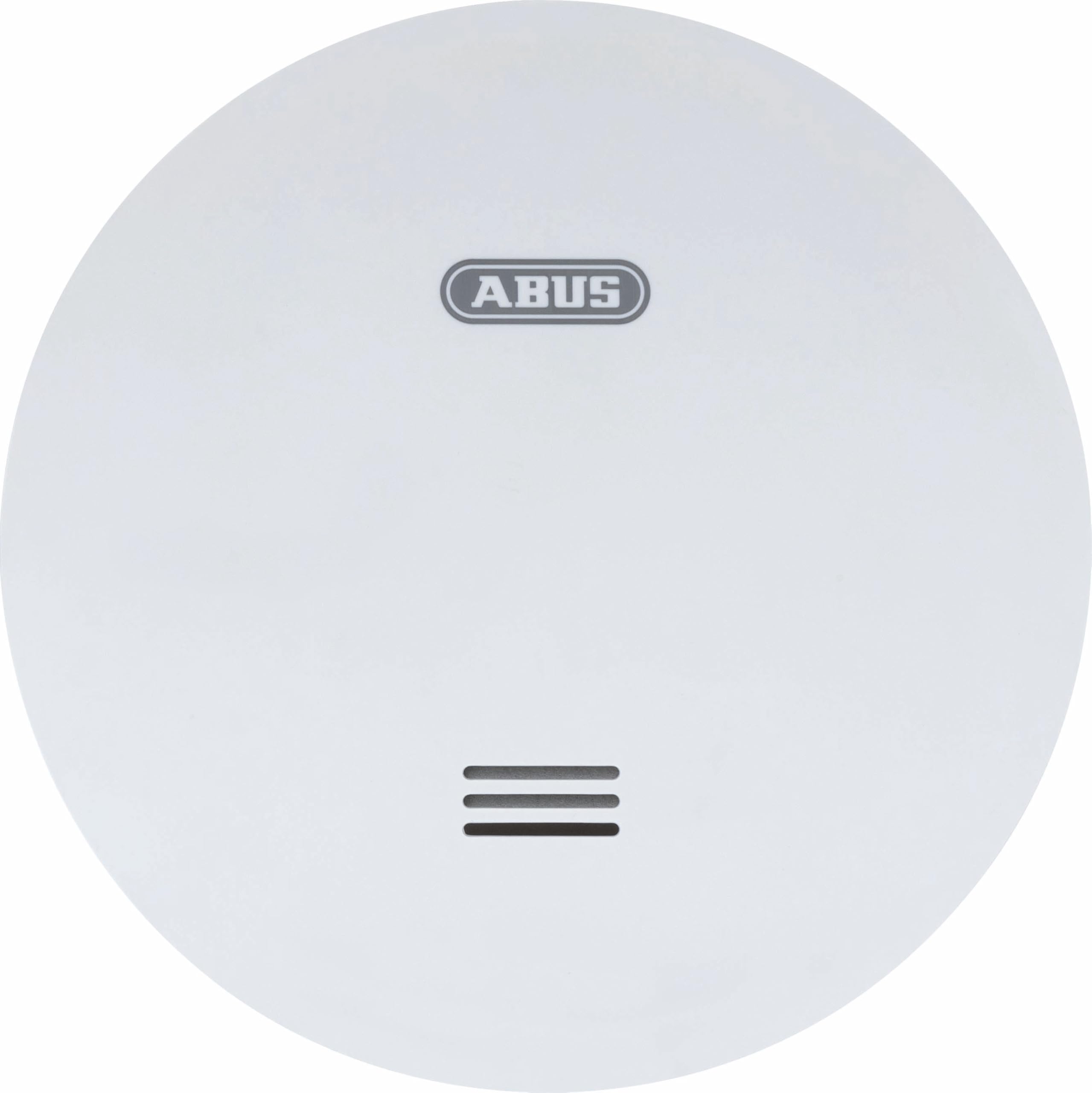 ABUS flacher Rauchmelder RWM160 - mit 10-Jahres-Batterie - Q-Label und DIN EN 14604 geprüft - Blinken bei Nacht reduziert - Weiß