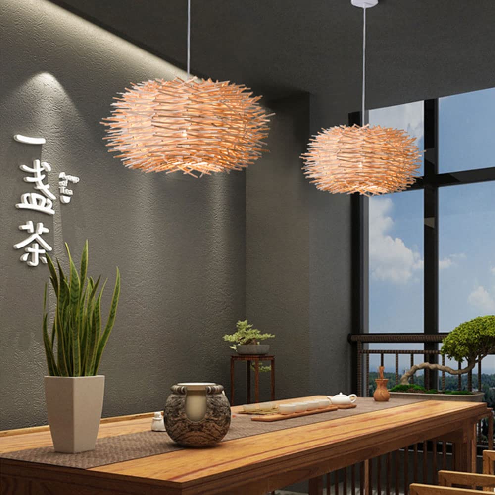 Lampada a Sospensione Creativa a Forma di Nido d'uccello in Rattan, con Paralume a Forma di Cestino, in Vimini, Stile Fattoria, Illuminazione a soffitto E26, Decorazioni per Soggiorno, Camera da
