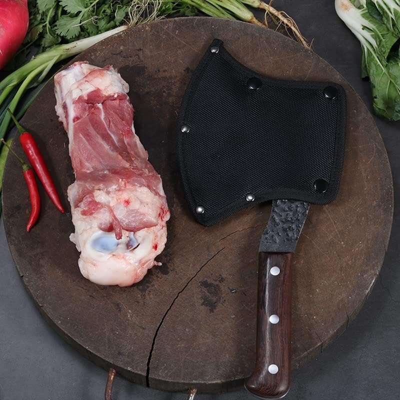 Miniatura 3 de Cuchillo de forja, cuchillo de carne de chef, cuchillos de cocina, juego con funda de cuero, transporte de llevar, carnicero, para acampar o al aire