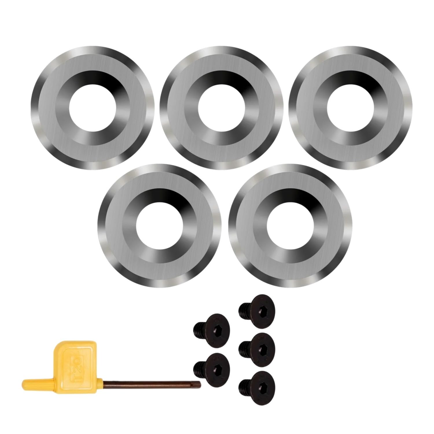 11pcs/Set Round Carbide Cutters Inserts for Woodturning, 16x3mm Negative Rake Blades with Screws Spanner Kit