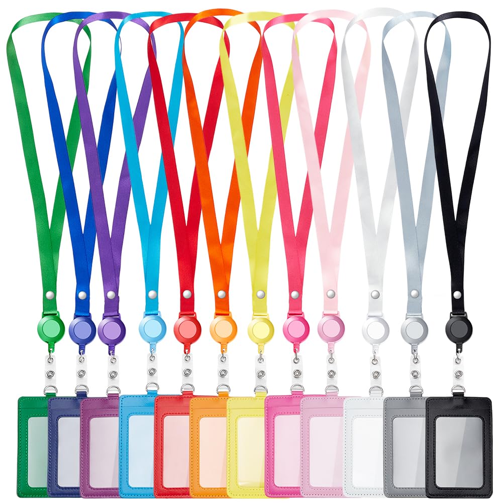 Confezione da 24 porta badge in pelle PU, cordini retrattili colorati con porta badge verticale per carte d'identità con finestra trasparente, per donne e uomini, ufficio, viaggi