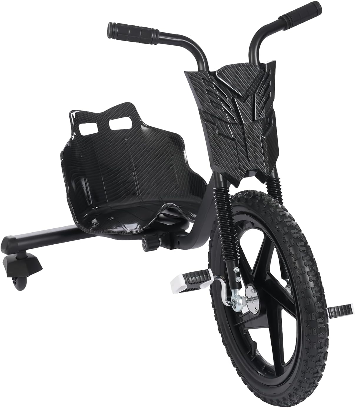 Drift Trike Carbon Fiber Black Drift Tricycle Pedal Drift Trike Drift Kart Adjustable Design Non-slip Rubber Handles Pedal Go Kart Drift Scooter 3 Wheels Bike for Children Aged 6 and Above