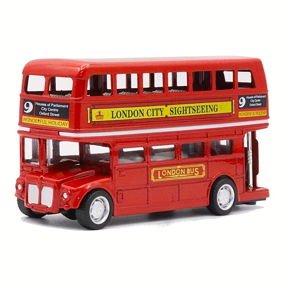 1:32 Diecast Genuine London Bus,Mini Moving Wheel Action Bus Toy,Metal Double Decker Car Model, Simulated Force Control Alloy City Bus Model Diecast Toy Vehicles, for Boys Girls Birthday Party