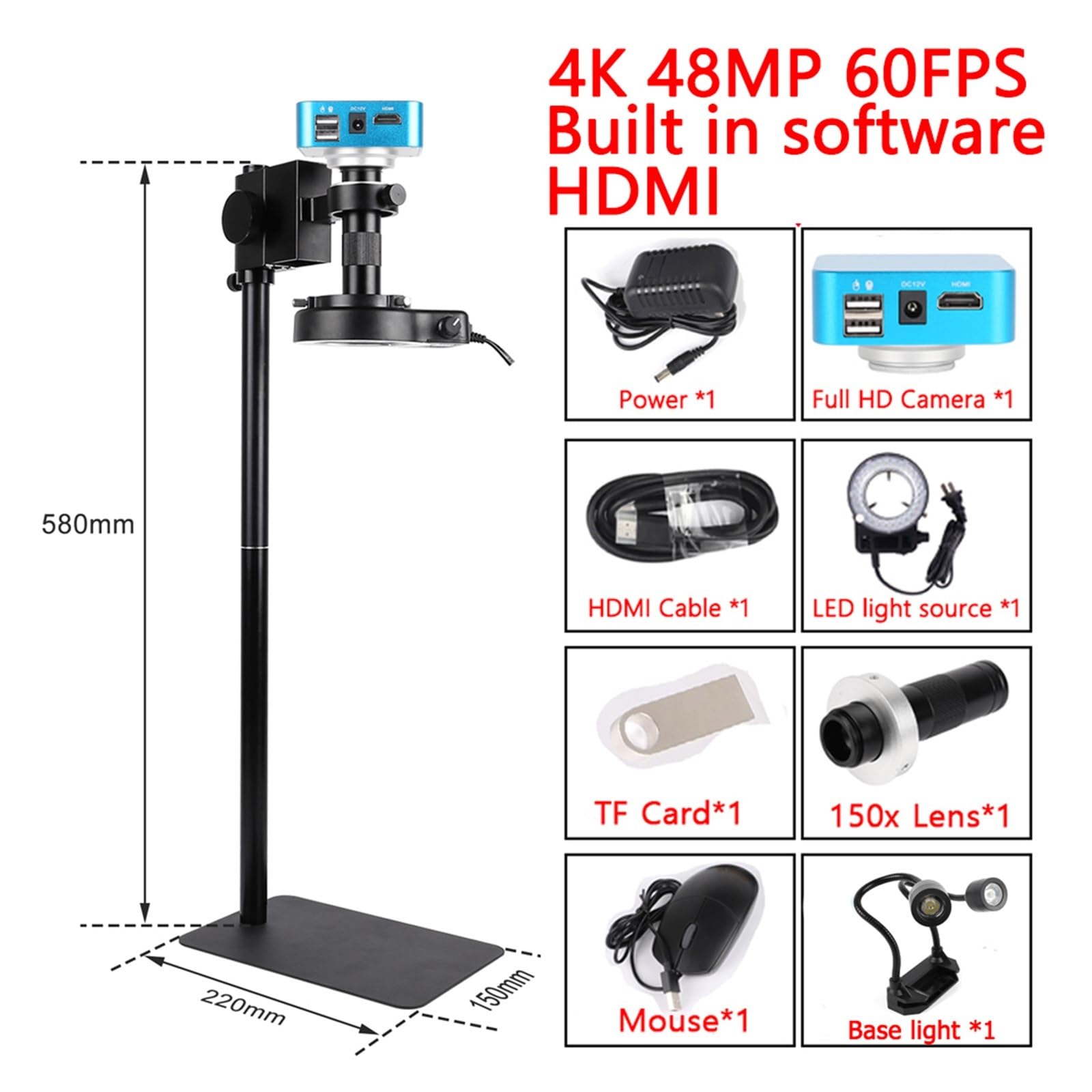Microscopio Industrial 4K Full HD con Montura C, cámara Digital, Soldadura de PCB, reparación teléfonos móviles, microscopio Doble luz LED
