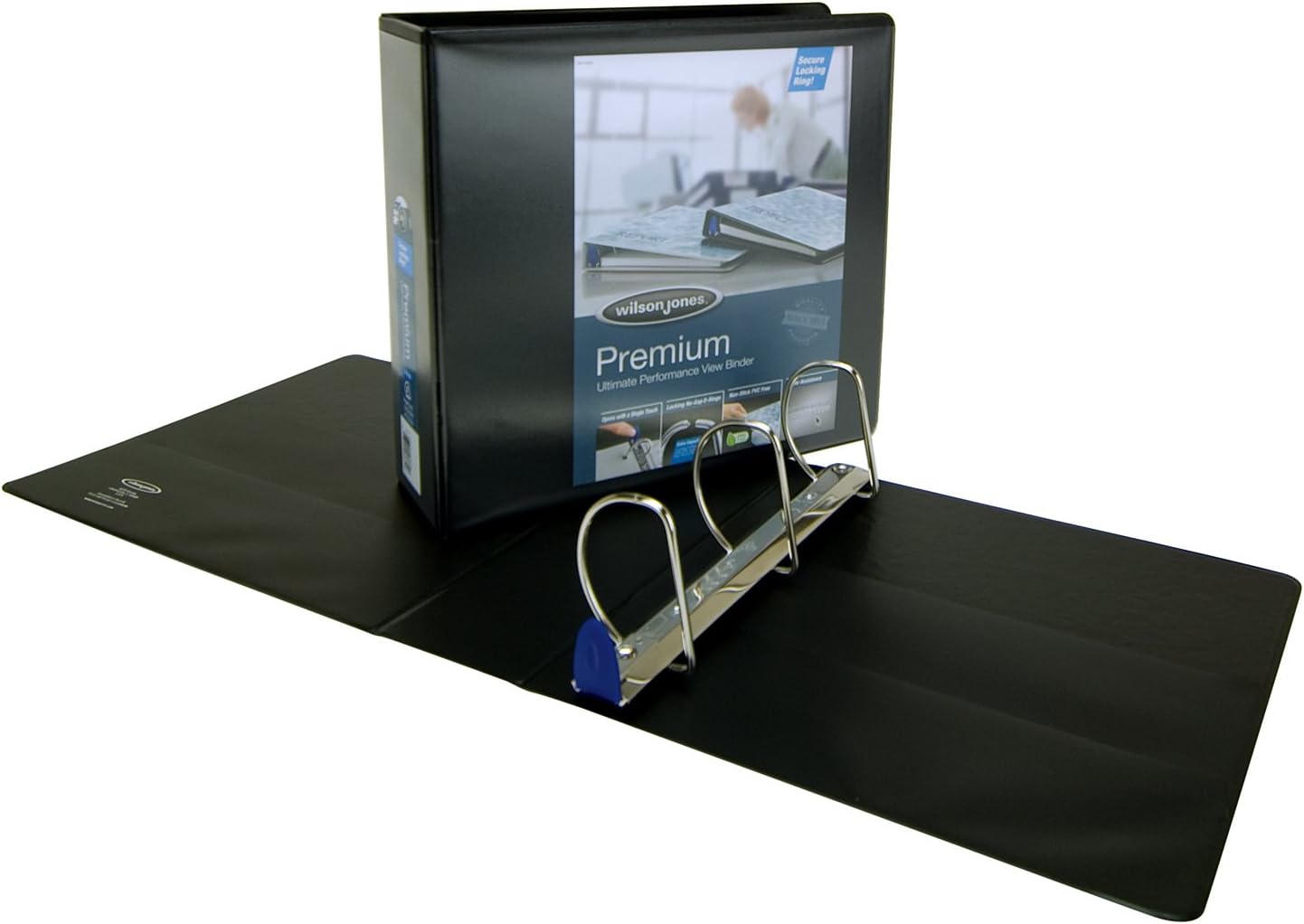 Wilson Jones Premium Single-Touch Locking D-Ring View Binder, 5 Inch, Customizable, Black (W86651PP1)