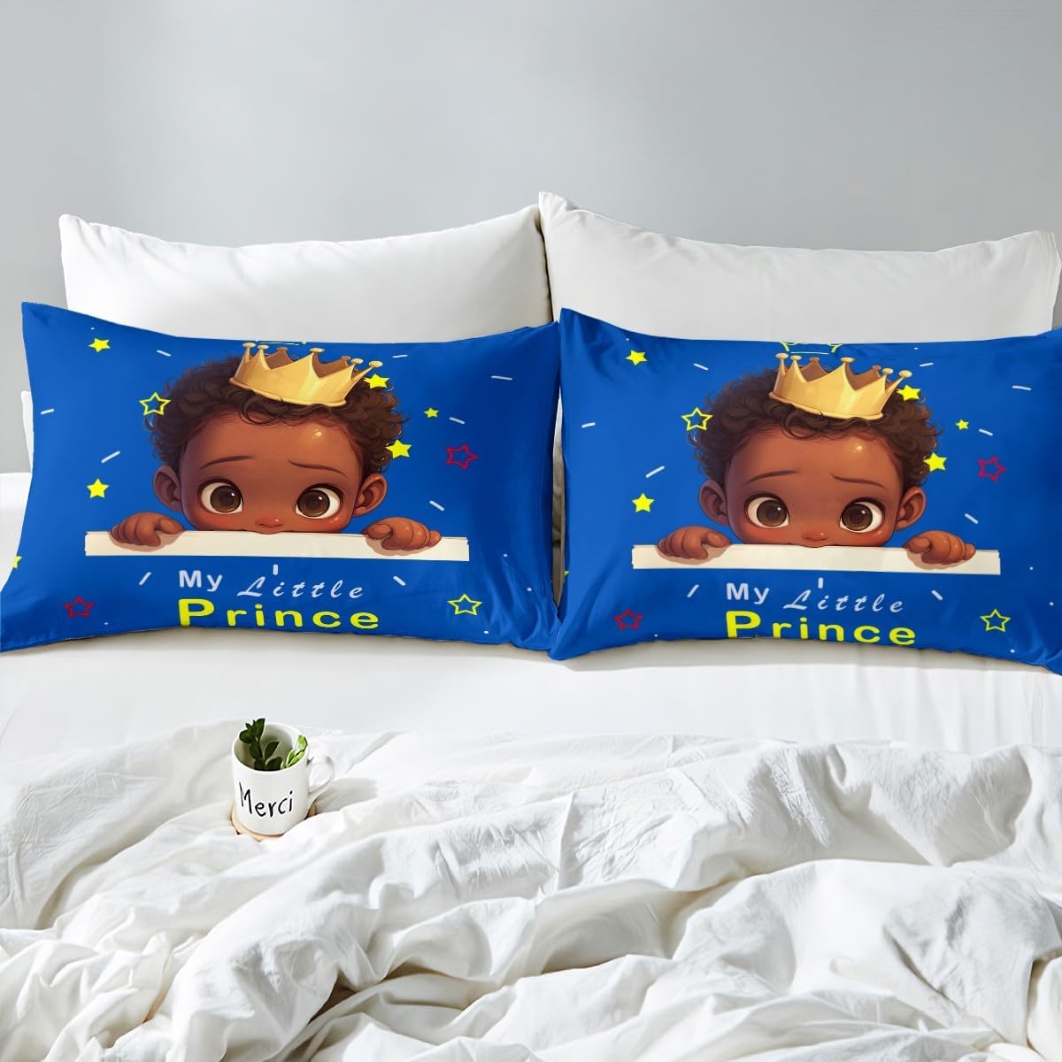 Erosebridal Kids 3 Piece Toddler Bedding Set African Boy King Size Comforter Cover for Nursery Teens Baby Boy Gifts, Kawaii Magical African American Boy Duvet Cover Bed Bedroom Set