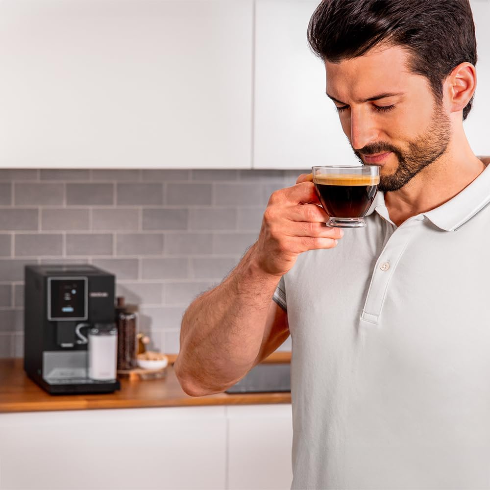 Cecotec Kompaktowy superautomatyczny ekspres do kawy z Cremmaet Compactccino Connected Black Silver. 1350W, 19 barów, wyświetlacz TFT i aplikacja, młynek, zbiornik na mleko 400 ml i 1 l wody