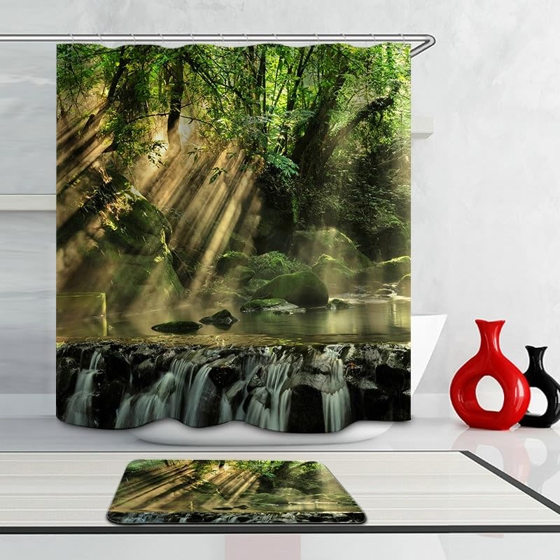 Rideau de douche vert forêt textile 90x180 cm imperméable - 3