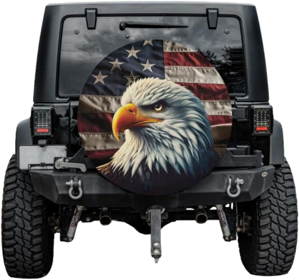 ThangPham Shop US Eagle Patriotic Spare Tire Cover with/Without Backup Camera Hole – America Bald Eagle Wheel Cover (Style 3)