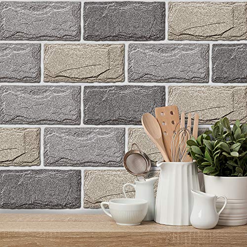 Bricks Effect Wall Sticker for TV Walls/Sofa Background Bedroom Kitchen Bathroom Wall Decor,Tile Transfers Sticker for Home Decor, Peel & Stick self-Adhesive Splashback Tile Decals, 54 pcs