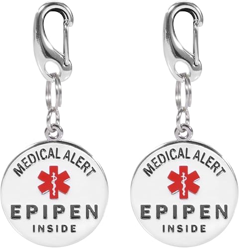 MEDMAX 2 Pack Epipen Inside Keychain with Quick Clip, Stainless Steel Dual-Sided Medical Alert Tag for Diabetic Travel Carrying Case Medication Organizer Bag