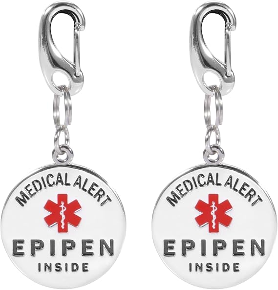 MEDMAX 2 Pack Epipen Inside Keychain with Quick Clip, Stainless Steel Dual-Sided Medical Alert Tag for Diabetic Travel Carrying Case Medication Organizer Bag