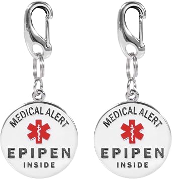 MEDMAX 2 Pack Epipen Inside Keychain with Quick Clip, Stainless Steel Dual-Sided Medical Alert Tag for Diabetic Travel Carrying Case Medication Organizer Bag