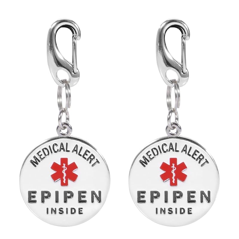 Kit com 2 Chaveiros de Alerta Médico MEDMAX para EpiPen em Aço Inoxidável com Clipe Rápido