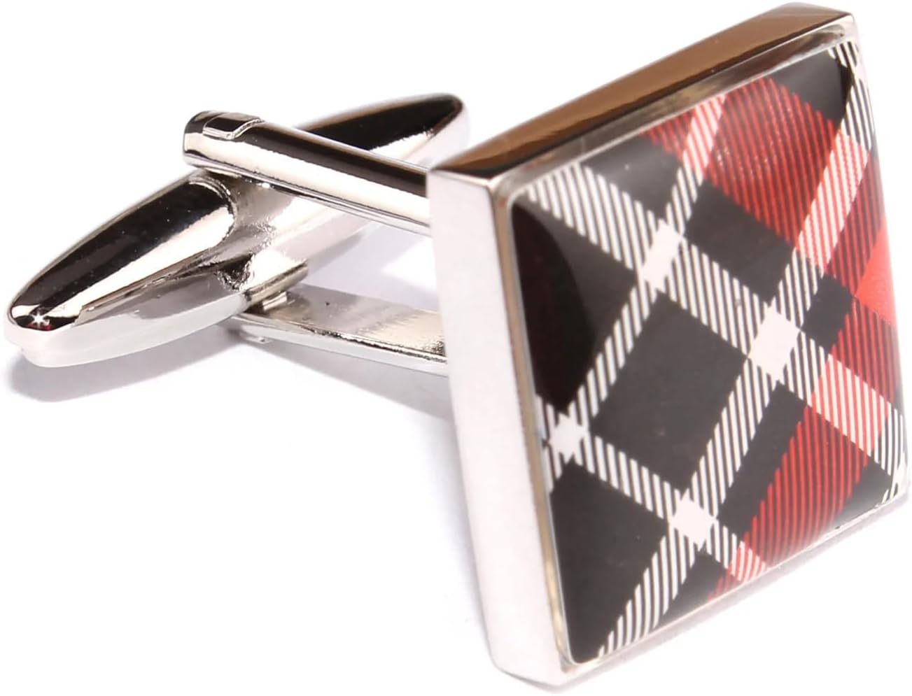 OTAA Red Scottish Plaid Cufflinks Silver Rhodium Plating - Cuff Links Mens - Tuxedo Buttons & Accessories