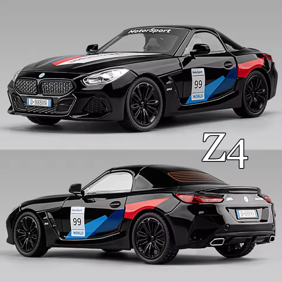 Image of Invite 1:24 Scale B-M-W Z4 Die-Cast Model Car - Alloy Metal Pullback Toy Car with Openable Doors, Lights & Music - Luxury Sports Car Toy for Kids & Collectors (1:24 B-M-W Z4-Black Color)
