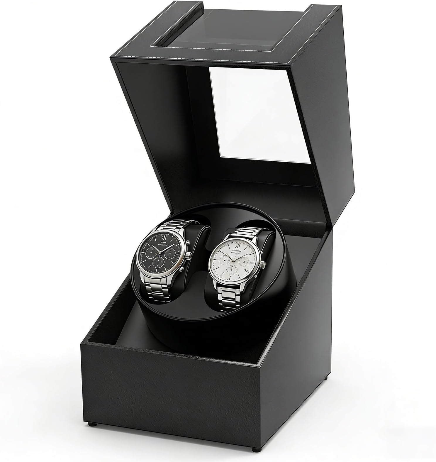 Kalawen Latest Double Watch Winder Box, Mute Japanese Motor, Dual Automatic Watches Winder Rotation Storage Display Box for Automatic Mechanical Watches-Black