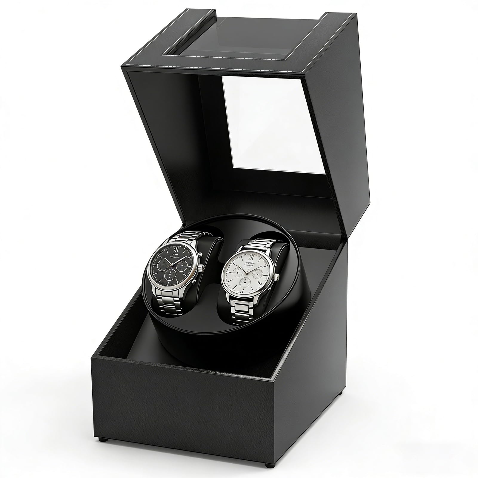 Latest Double Watch Winder Box, Mute Japanese Motor, Dual Automatic Watches Winder Rotation Storage Display Box for Automatic Mechanical Watches-Black