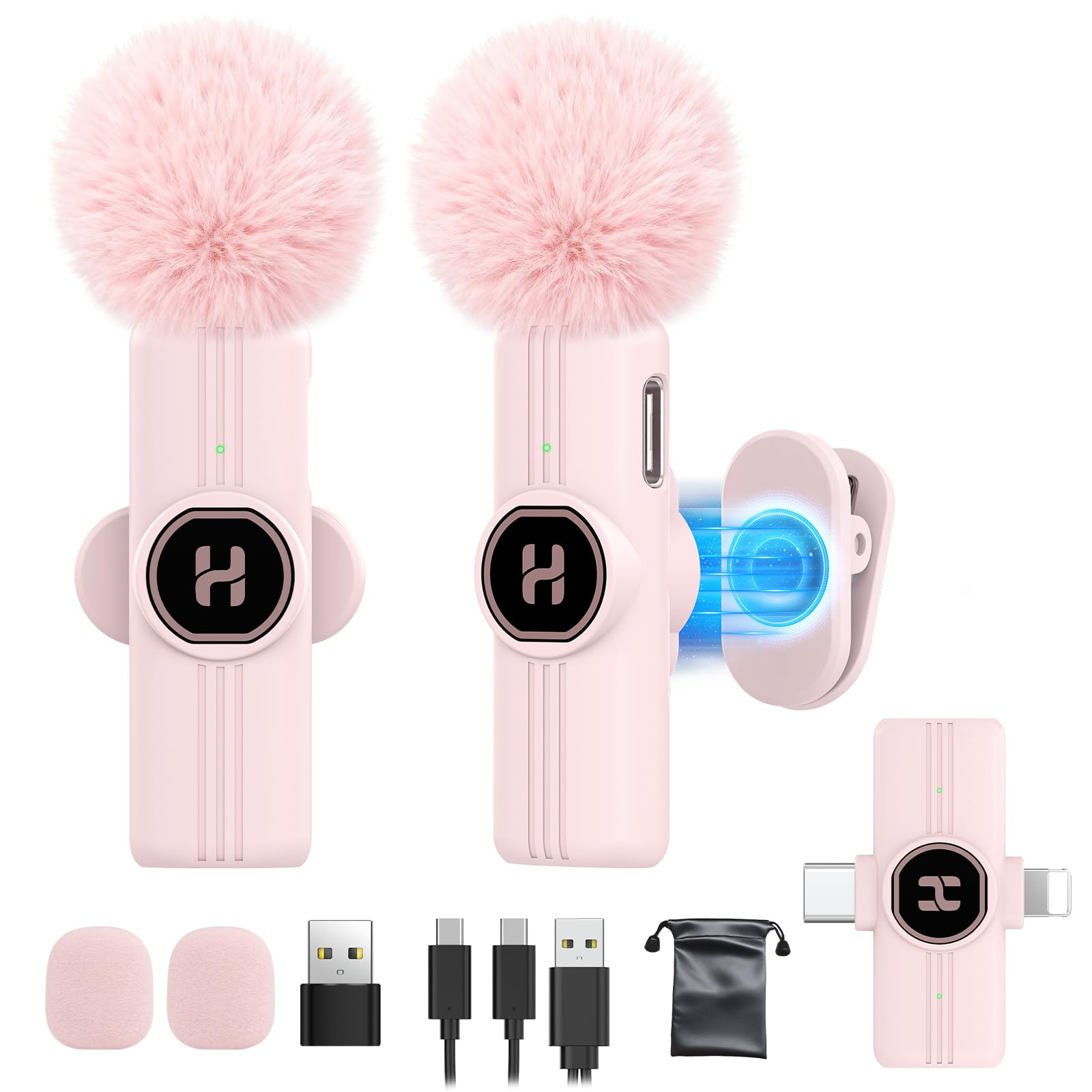 USB C Mini Wireless Lavalier Microphone for iPhone 15 16, iOS and Android Devices - Noise Reduction Lapel Mic for Recording, Clip Omni Lav Mic for Video Recording, Tiktok, Youtube, Vlog (Pink)