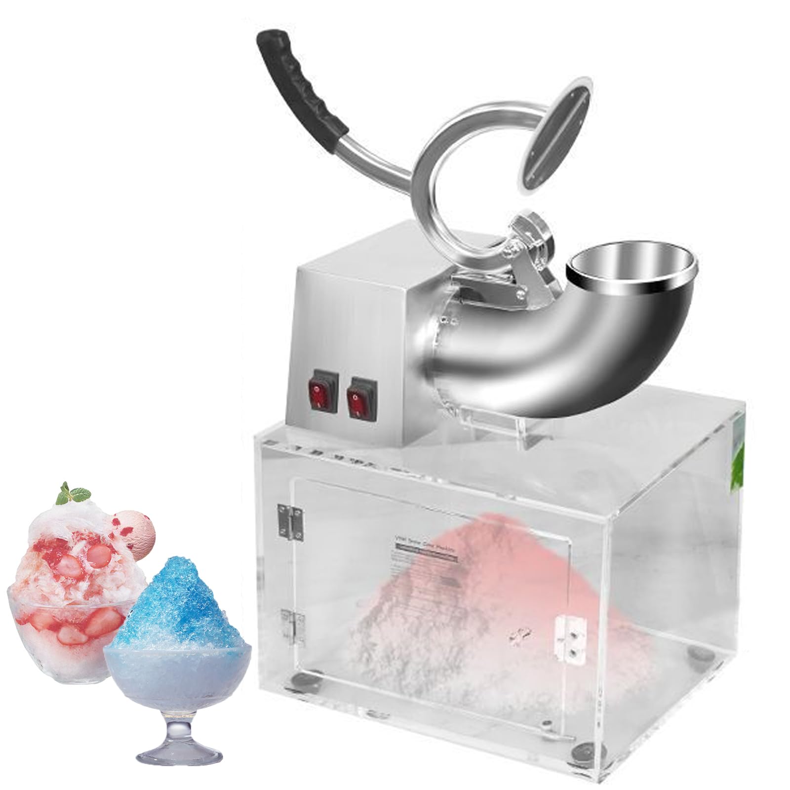 Broyeur à glace rasoir double lame inox avec tuyau drainage et boîte acrylique fêtes