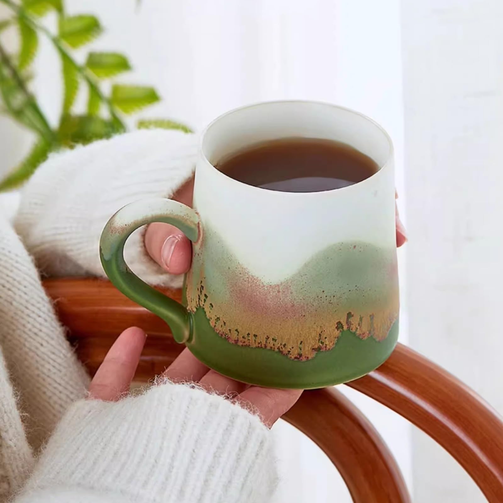 Handgefertigte Kaffeetassen, Tragbarer Kaffeebecher zum Mitnehmen fürs Camping, Keramik-Teetasse für zu Hause, 325 Ml, für Heiße und Kalte Getränke, Geburtstagsgeschenke für Männer(Black)