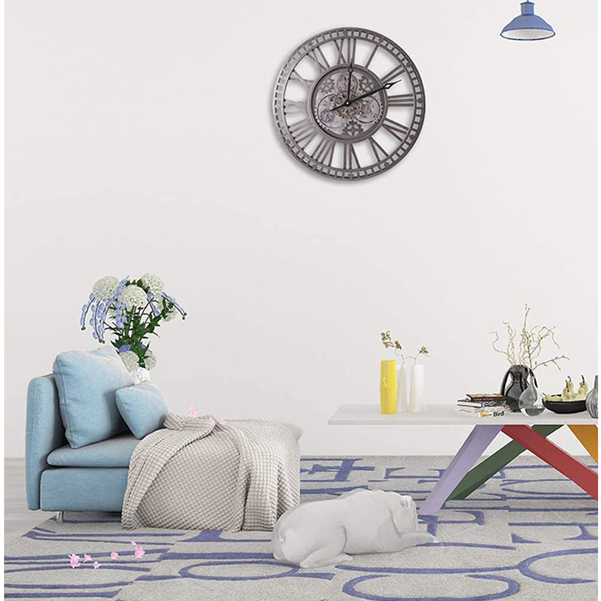 GJXJY Reloj de pared con engranajes móviles, reloj de pared vintage de 60 cm de diámetro, metal grande, estilo industrial 3D, retro, reloj de pared artístico europeo para salón, cocina, dormitorio,