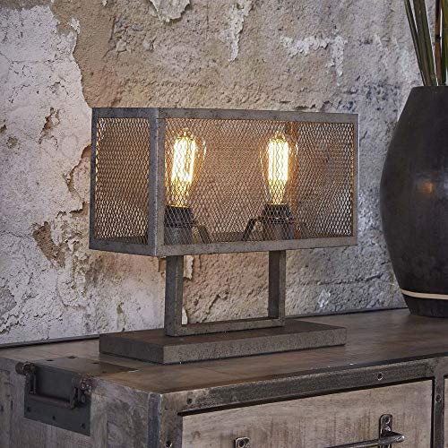 Preisvergleich Produktbild famlights / Tischleuchte Bastian aus Metall in Silber 2xE27