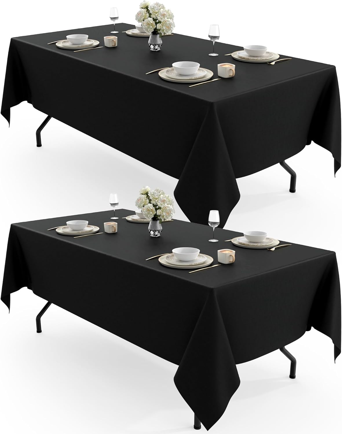 Pureegg Rectangle Table Cloth 60" x 102" – Durable Polyester Tablecloth Offers Reusable & Washable Protection, Ideal for Outdoor Party, Picnic, Wedding, Banquet and Birthday, 2 Pack, Black 2 Black