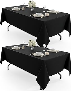 Pureegg Mantel rectangular de 60 x 102 pulgadas, mantel de poliéster duradero que ofrece protección reutilizable y lavable, ideal para fiestas al aire libre, picnic, boda, banquete y cumpleaños, paquete de 2, color negro