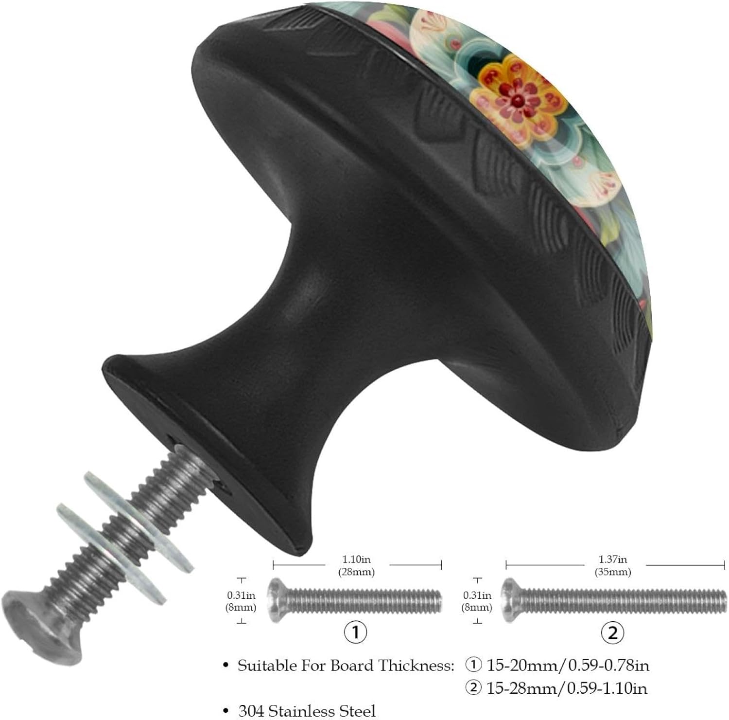 Black Norwegian Rosemaling Folk Style Flower - 2025-11-19T153922.497 Decorative Cabinet Knobs with Screws, Glass Drawer Knobs for Kitchen Bathroom Furniture
