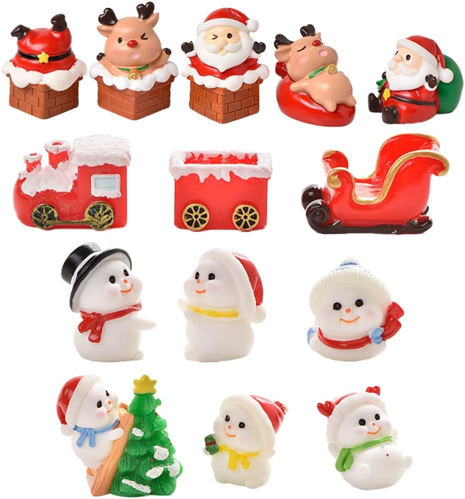 14pcs Christmas Miniature Figurines Mini Santa Snowman Reindeer Toys Micro Landscape Ornament Fairy Garden Decor