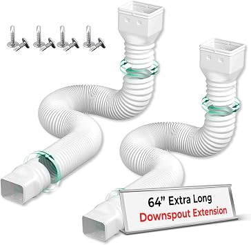 Gutter Large Downspout Extensions 22 to 64inches 2Pack, Downspout Extender Standard Size, Rain Gutter Downspout Extension, Downspout Diverter, White