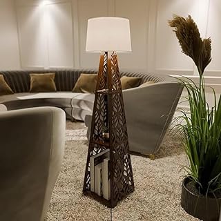 LIVINGLOOM Wooden Table Lamp Floor Lamp With Shelves Jute Shade Lamps With Shelf For Home Decoration,Multi Utility Floor L... Price In India