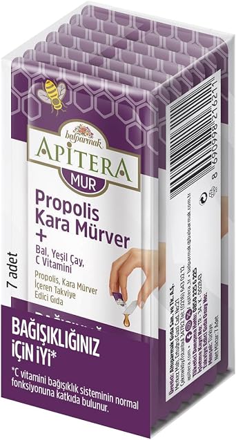 Apitera MUR Doğal Bal, C Vitamini, Kara Mürver, Yeşil Çay ve Propolis İçeren Takviye Edici 7’li Saşe