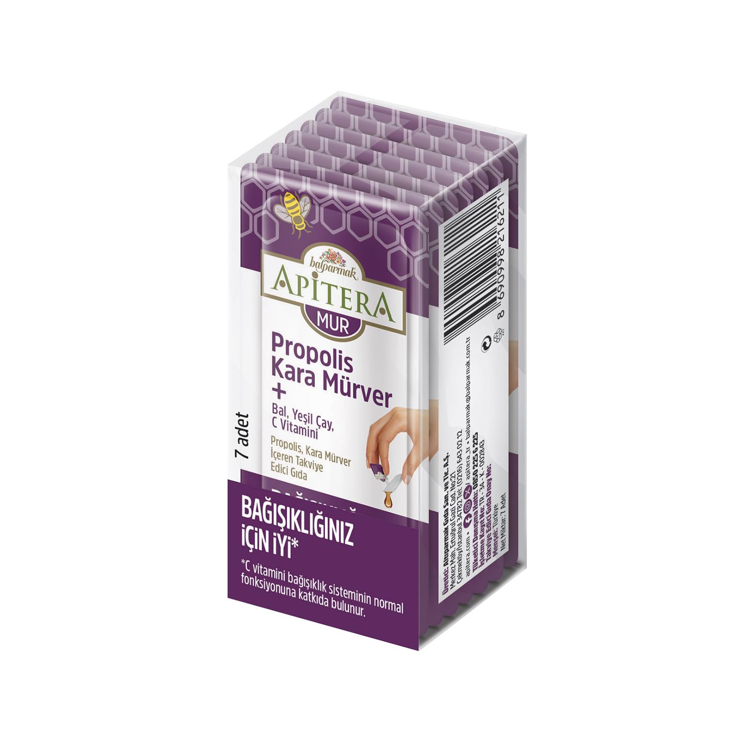 Apitera MUR Doğal Bal, C Vitamini, Kara Mürver, Yeşil Çay ve Propolis İçeren Takviye Edici 7’li Saşe