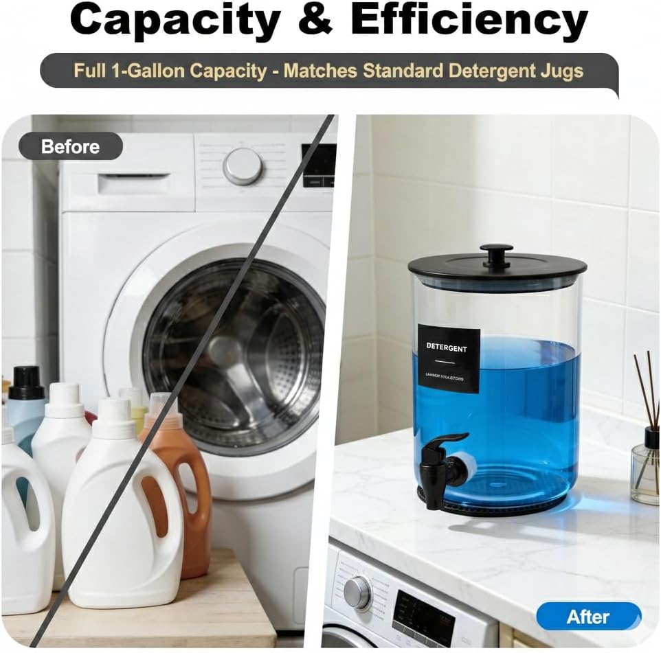 Glass Laundry Detergent Dispenser for Laundry Room Organization-2 Black image 4