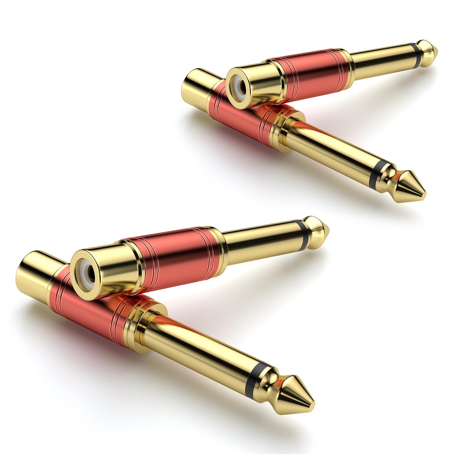 SOUNDFAM Adattatore Audio RCA a Jack 6,35mm [4 Pezzi] - 6,3mm 1/4'' TS Maschio a RCA Femmina (Mono 6,35mm TS, 24K Dorati, Rosso)