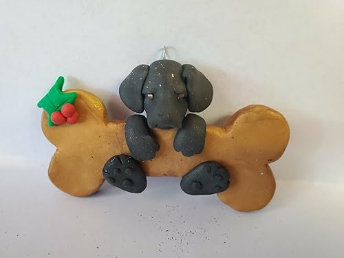 BLACK LAB CHRISTMAS ORNAMENT Hanging From a Dog Bone CAN BE PERSONALIZED Handmade OOAK Polymer Clay
