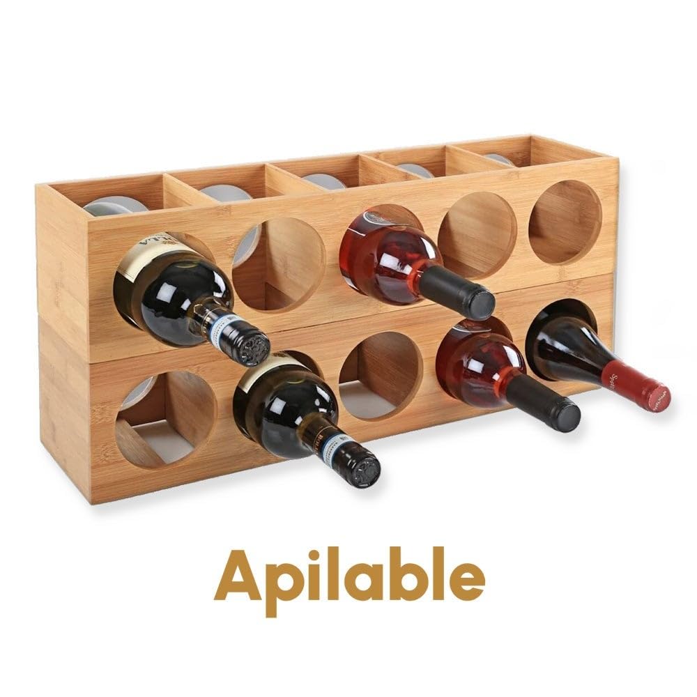 LOLAhome Botellero de bambú natural apilable para 5 botellas de vino 53x13x13 cm