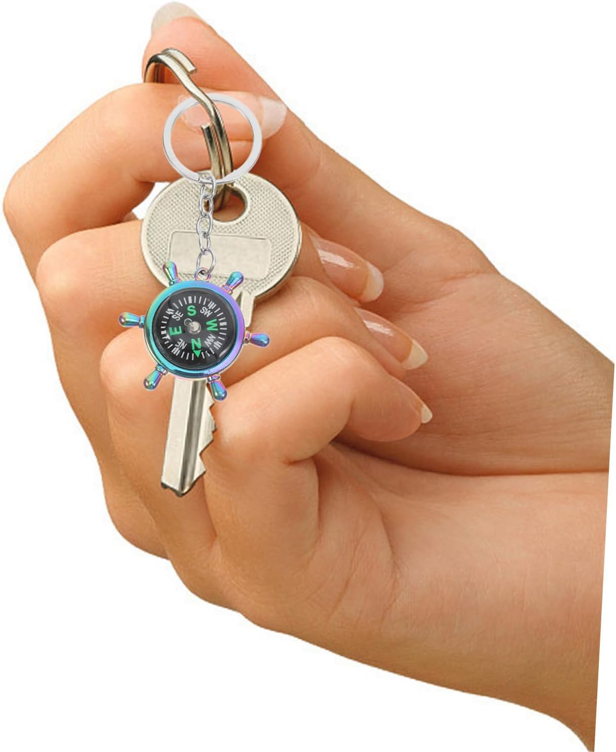 Operitacx Compass Keychain Creative Wheel Design Liquid-filled Pendant for Backpack Car Keys Camping Hiking Keyring Charm for Halloween Party Favors