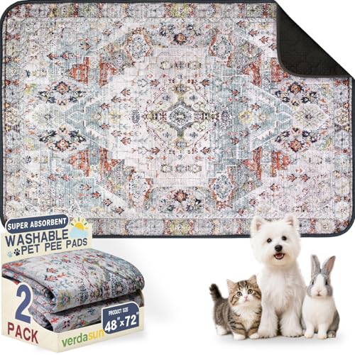 Image of Washable Pee Pads for Dogs, Reusable Puppy Potty Training Pads, Ultra-Absorbent Thick Waterproof Leak-Proof Non-Slip Pads & Mat for Crate, Playpen, Floor, Whelping & Housebreaking , 2 Pack 48 inchx72 inch