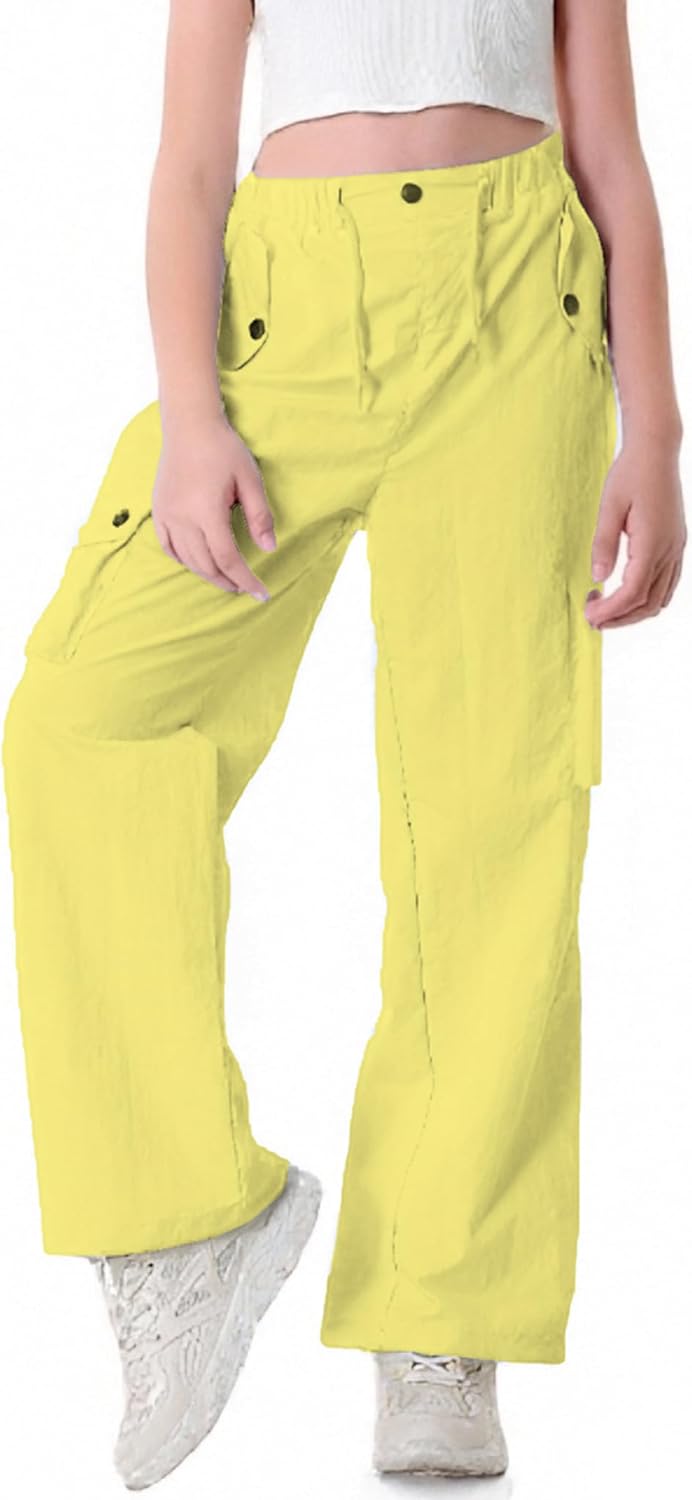 SANGTREE Girls & Women's Parachute Cargo Pants Y2K Waterproof Pants with Elastic Waist, Quick-Dry Outdoor Pants, 6 Years-2XL