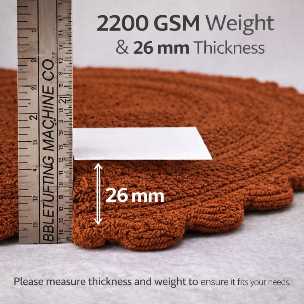 Royal Blaze Autumn Rusty Orange Reversible Cotton Bath Mat Round Crochet Border Bathroom Rug Round 30 Inches