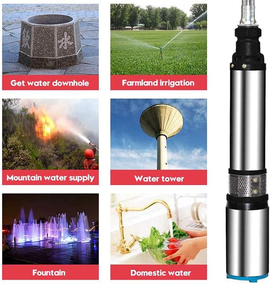 DC Solar Water Pump High Lift 55m Deep Well Pump Screw Submersible Pump Stainless Steel Pump for Agricultural Irrigation Garden Fishing Boats,24v