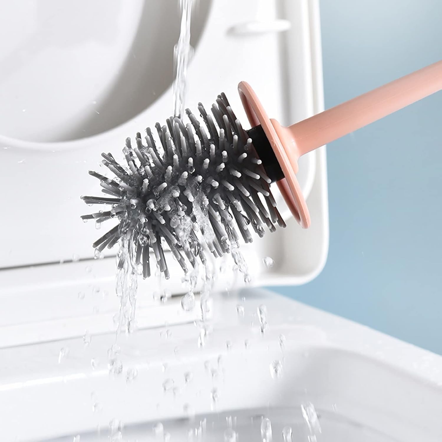 Cepillo de Inodoro con Cabezal de Silicona Que no enreda el Cabello. Fácil de Limpiar. Cepillo de Inodoro de pie. ，Escobillero(White)