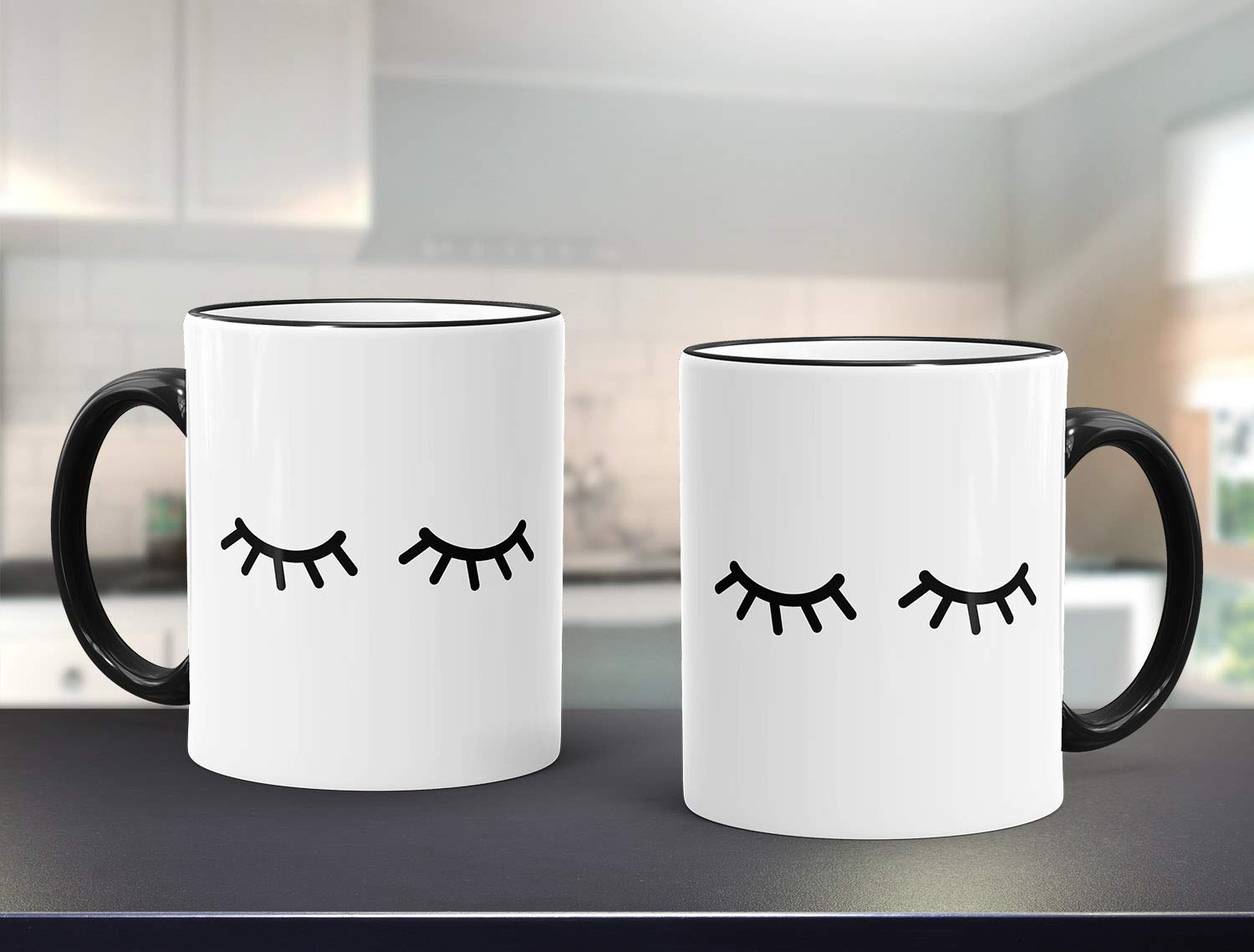 MoonWorks Kaffeetasse Mit Wimpern-Motiv - 325 Ml, Schwarz, Für Morgenmuffel & Langschläfer, Spülmaschinengeeignet