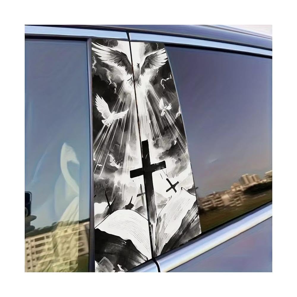 Dabhuoc One Color Car Parts 2 Pcs Car Door Pillar Decoration Sticker Cross And Dove Glossy Protective Polyethylene Film