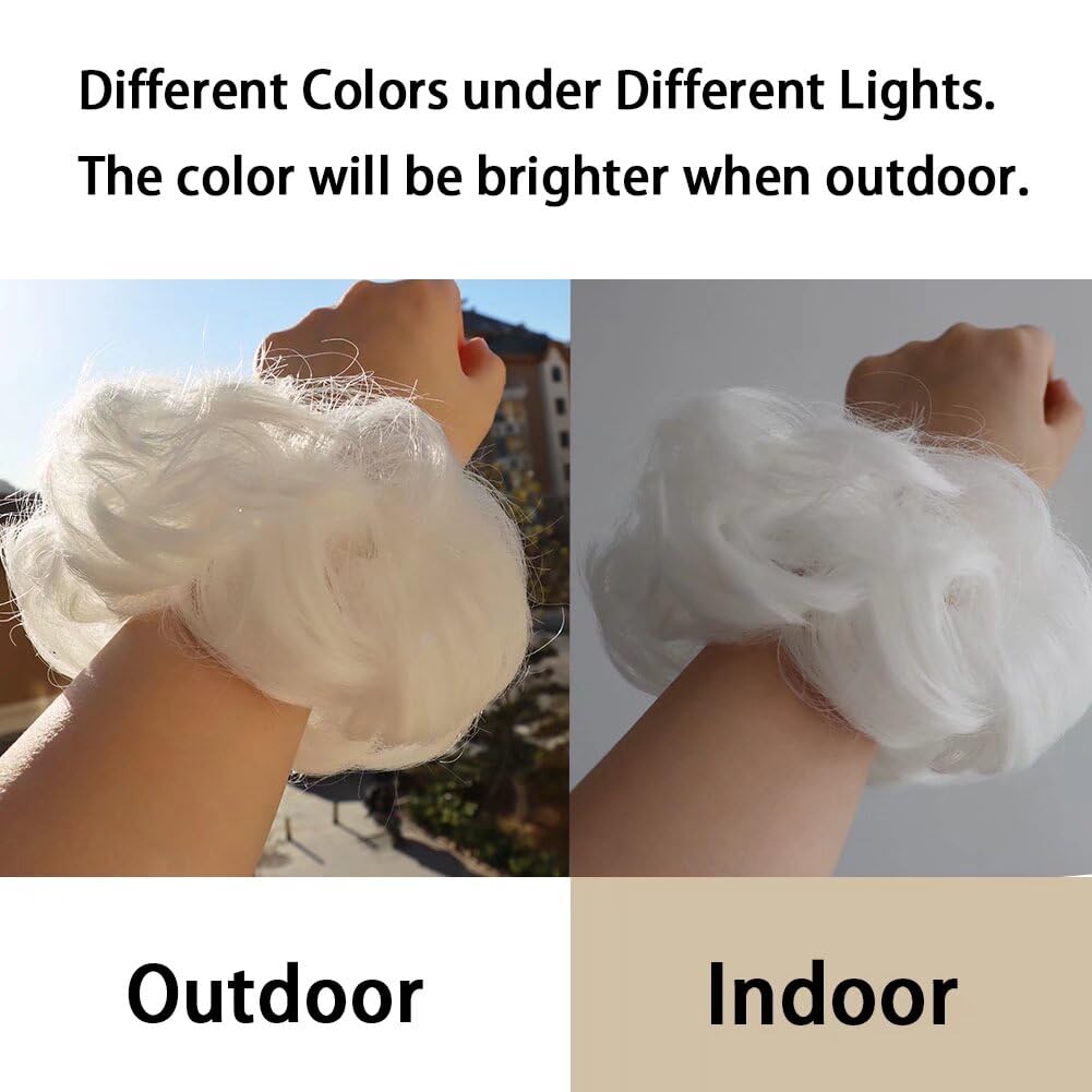 LaLuLoLi White Color Messy Hair Bun Synthetic Hairpiece Elastic Donut Chignon Hair Extensions for Women Girl (2pcs, #1001) - Image 2