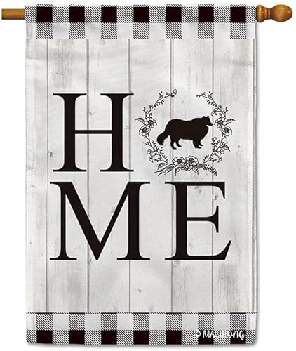 Vista 65 de Bandera de jardín para el hogar, silueta de perro, Chow Chow, búfalo, a cuadros, primavera y verano, para decoración del hogar, 12.5 x 18 pulgadas