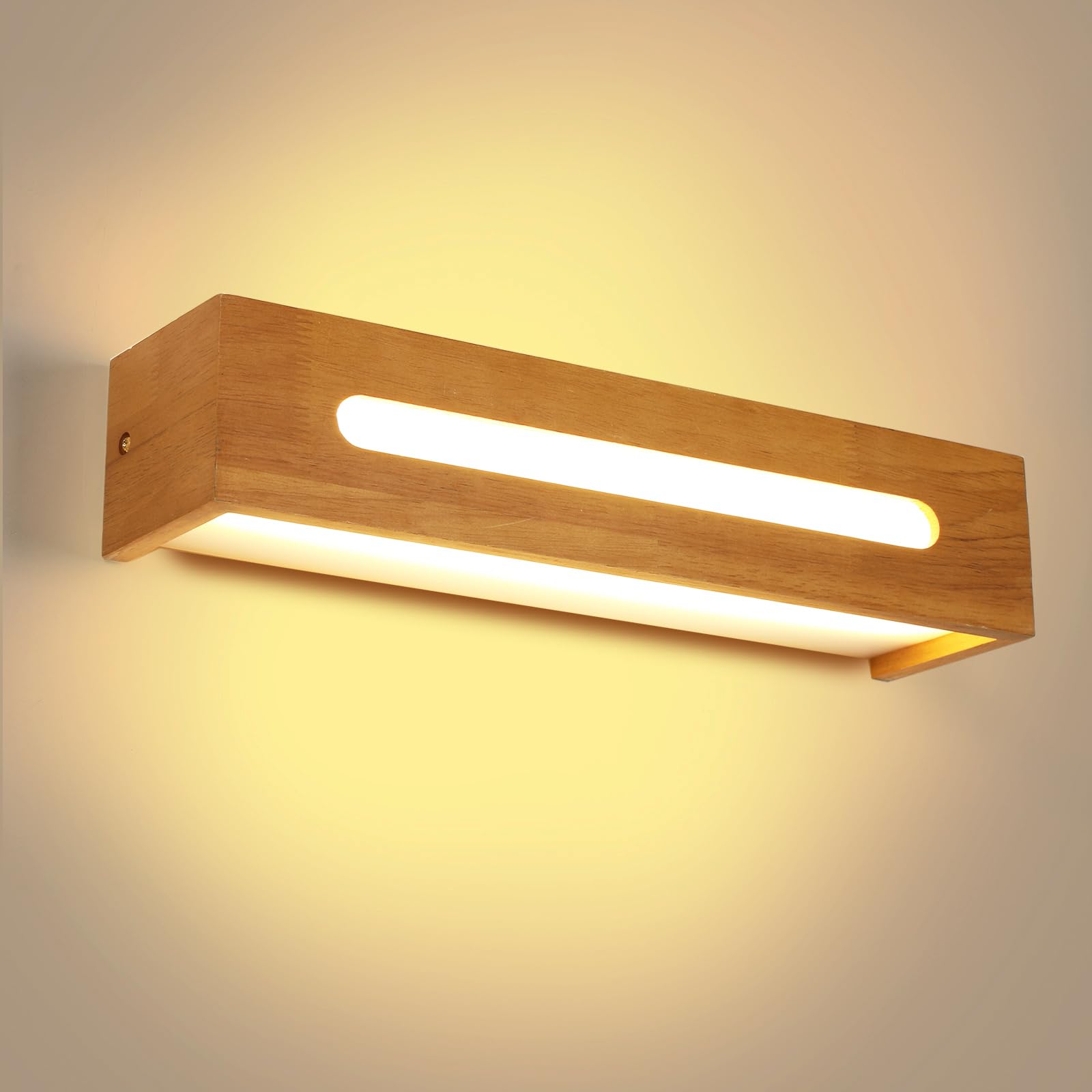 Lámpara de pared LED Madera, Aplique de pared Interior Estilo Nórdico, Luz Ccálida 3000K 18W Aplique Iluminación Ddecorativa para Salón, Dormitorio, Ppasillo, Baño